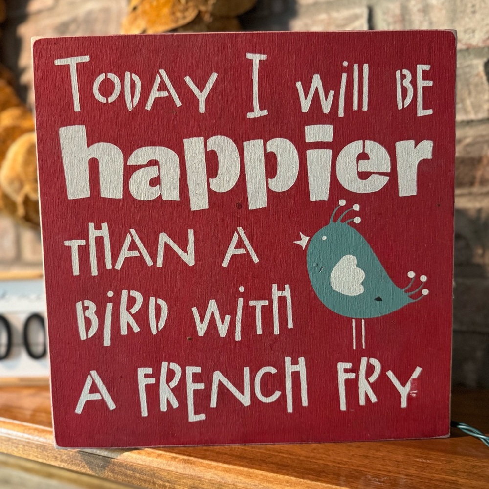 NWT vintage wooden bird happy sign
